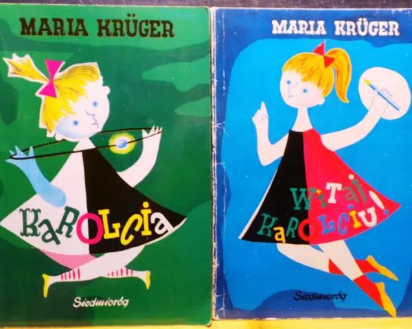 Dwie okładki książek Marii Krüger z Karola. Jedna zielona, druga niebieska. Idealne na audiobooka!