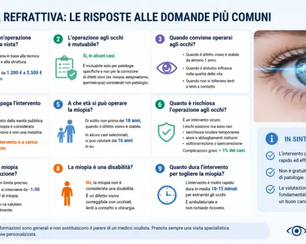 Occhio con raggio laser, focus su miopia degenerativa e chirurgia refrattiva. Informazioni su costi, rischi e benefici.