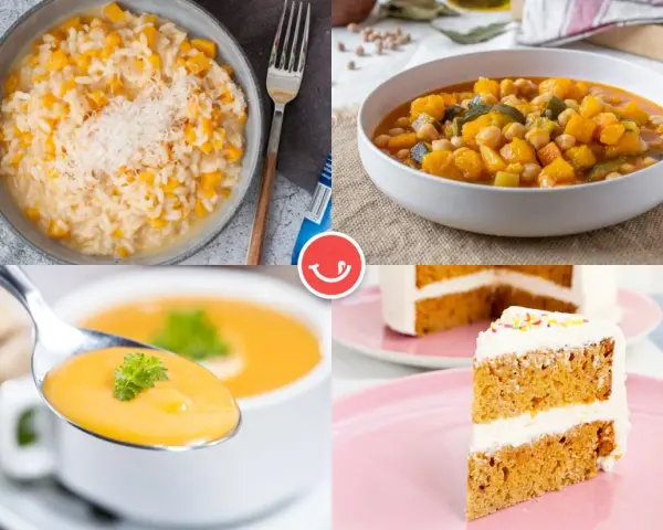 Cuatro deliciosas recetas con calabaza: risotto cremoso, guiso reconfortante, sopa aterciopelada y un pastel esponjoso. ¡Perfectas para cualquier ocasión!