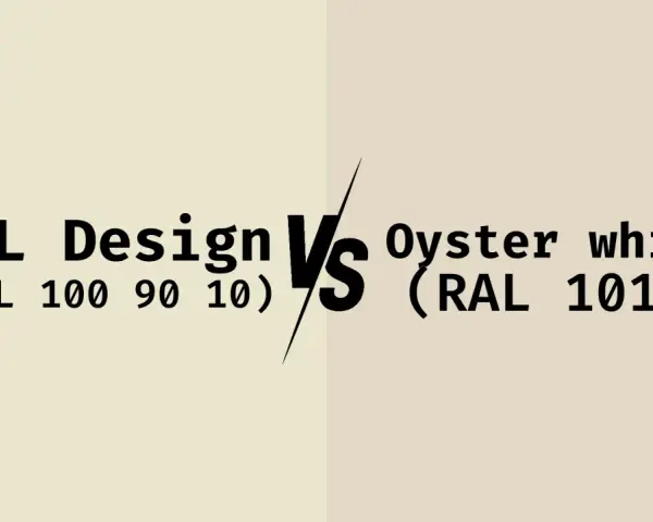 Porównanie kolorów: RAL Design (RAL 100 90 10) kontra Oyster white (RAL 1013).