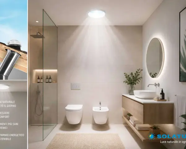 Bagno cieco illuminato da un lucernario, che porta luce naturale per un ambiente più sano e confortevole.