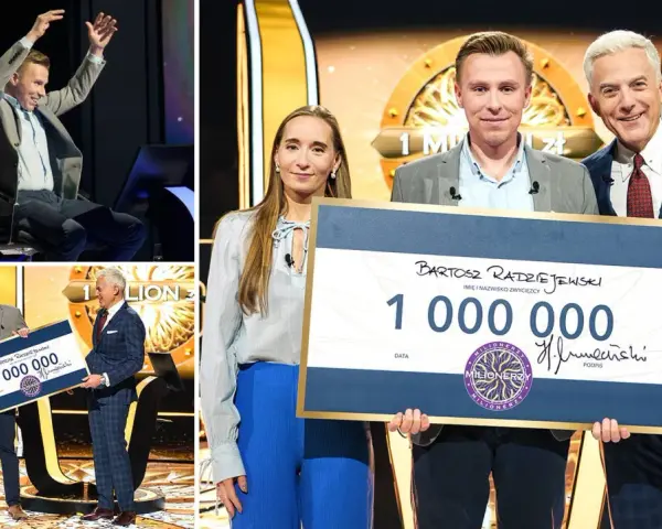 Bartosz Radziejewski wygrał milion w Milionerach! Radość zwycięzcy, jego partnerki i prowadzącego.