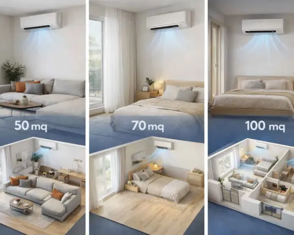 Unità split per climatizzare ambienti da 50, 70 e 100 mq. Raffreddamento efficace in soggiorno, camera da letto e appartamenti.