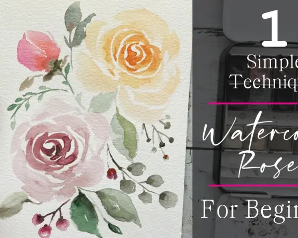 Une peinture facile de roses à l'aquarelle, parfaite pour les débutants.