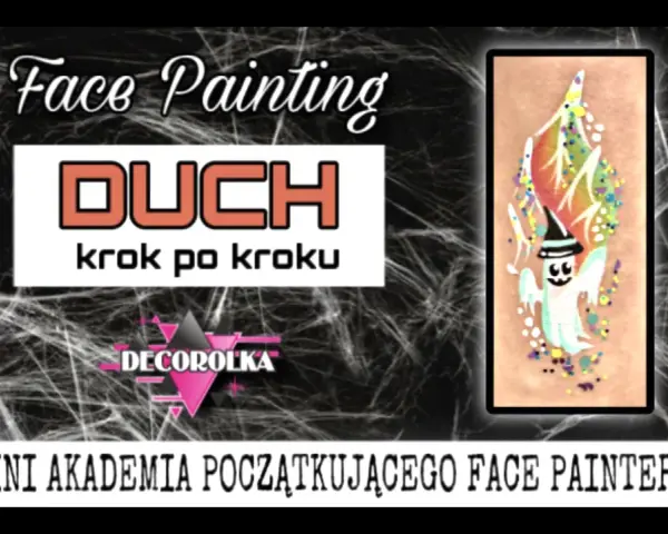 Mini Akademia Face Painting: jak narysować ducha krok po kroku. Uroczy, uśmiechnięty duch w czapce z brokatem.