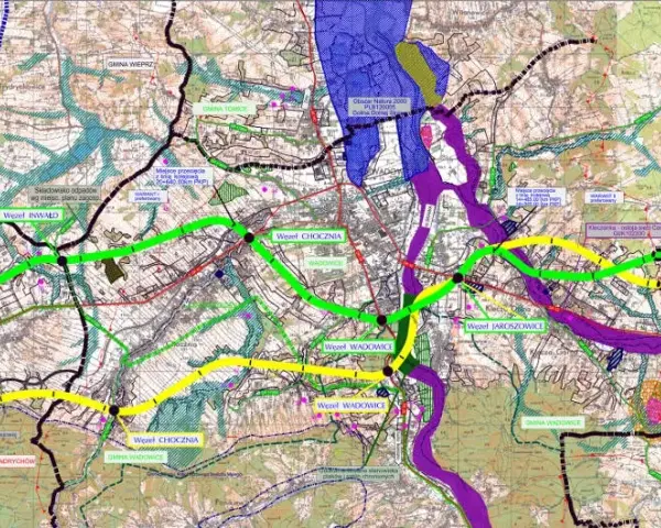 Szczegółowa mapa Beskidzkiej Drogi Integracyjnej i jej kluczowe lokalizacje