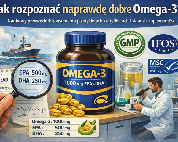 Wysokiej jakości suplement Omega-3 z EPA i DHA, pochodzący ze zrównoważonych połowów, potwierdzony certyfikatami GMP i IFOS.
