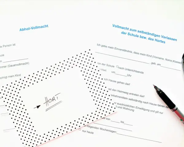 Vollmacht zum Abholen des Kindes vom Hort. Ein Stift liegt auf dem Formular.