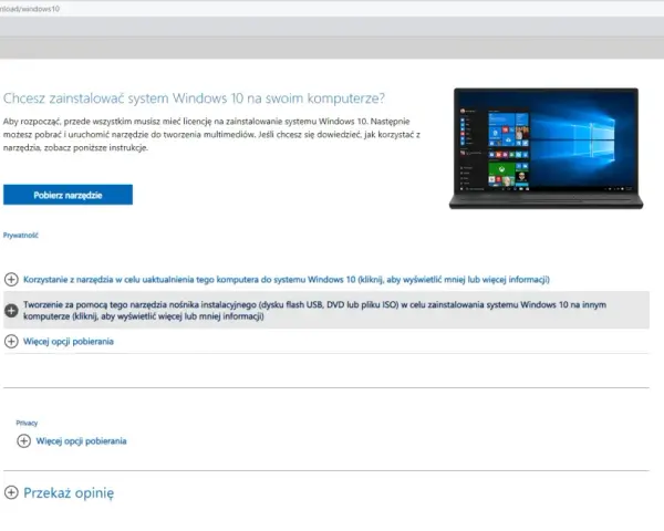 Narzędzie do tworzenia nośnika instalacyjnego Windows 10, umożliwiające przygotowanie pendrive boot.