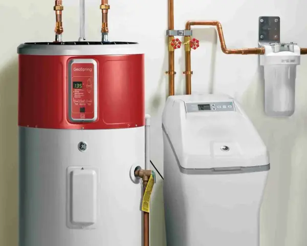 Sistema de purificación de agua con calentador y filtro.