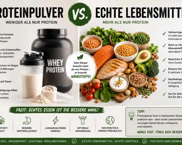 Vergleich von Proteinpulver und echten Lebensmitteln. Echte Lebensmittel bieten mehr Nährstoffe, wo Proteinpulver oft Zusatzstoffe enthält. Proteine vorkommen in vielen gesunden Lebensmitteln.