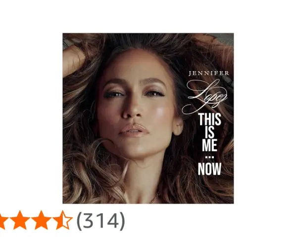 Jennifer Lopez w okładce albumu "This Is Me... Now". Gwiazda z burzą brązowych włosów, zmysłowym spojrzeniem i napisem "This Is Me... Now".