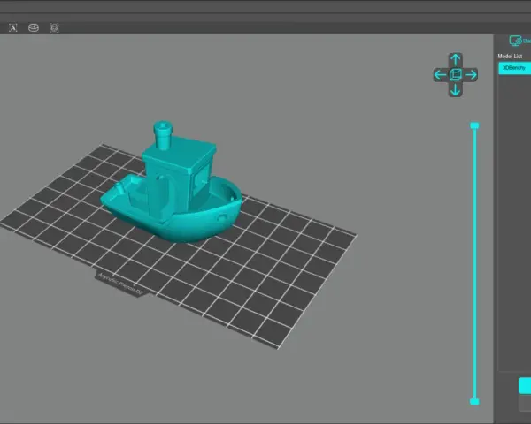 Program Anycubic Photon Workshop wyświetla model 3DBenchy na siatce, gotowy do druku 3D.