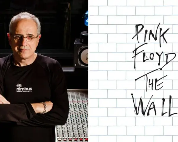 Bob Ezrin, producent "The Wall" Pink Floyd, stoi przed konsoletą.