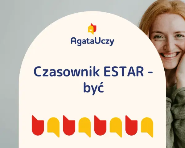 Uśmiechnięta rudowłosa dziewczyna uczy się hiszpańskiego. Czasownik ESTAR - być.