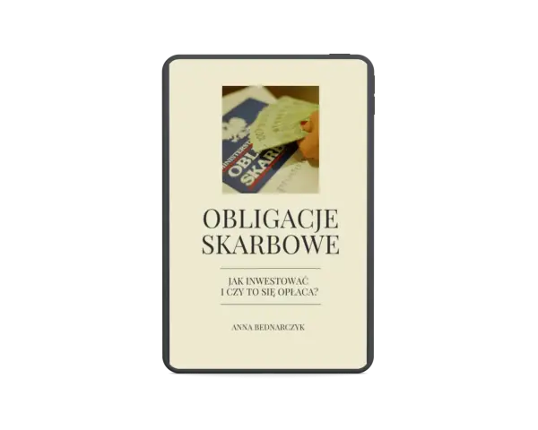 Grafika przedstawia ekran telefonu z napisem "Obligacje Skarbowe" i dłonią trzymającą banknoty.