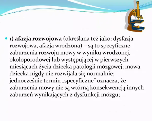 Co to jest afazja? Afazja rozwojowa to specyficzne zaburzenia mowy, które nie rozwijają się normalnie od urodzenia lub w pierwszych miesiącach życia.