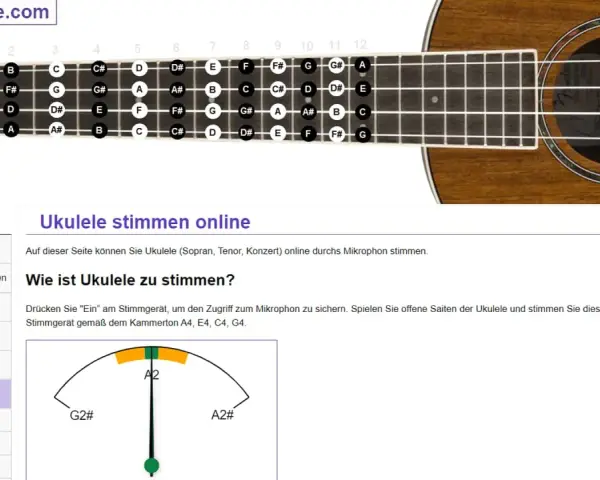 Bariton Ukulele Stimmung: Online-Stimmgerät zeigt Noten auf dem Griffbrett. Perfekt für Anfänger!