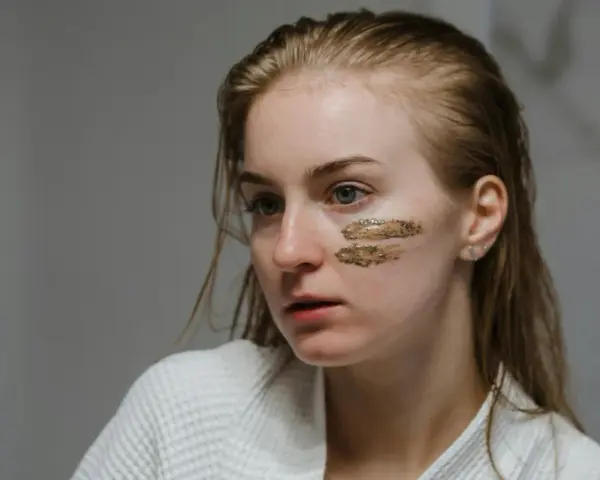 Młoda kobieta z peelingiem enzymatycznym na policzkach. Delikatne złuszczanie dla promiennej cery.