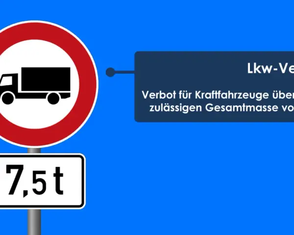 Verkehrsschild: Lkw-Verbot für Fahrzeuge über 7,5 t zulässiger Gesamtmasse.