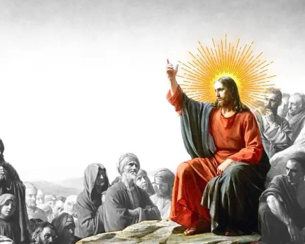 Jesus, the way, the truth, and the life, teaches a crowd.