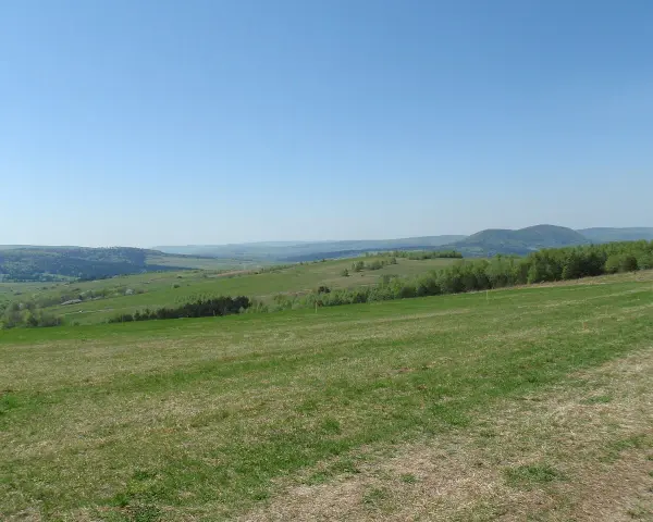 Zielone wzgórza i lasy rozciągają się aż po horyzont. Idealne miejsce na przymiarki do punktu widokowego.