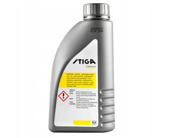 Olej STIGA 4 Stroke oil to wysokiej jakości, jednosezonowy olej do smarowania silników czterosuwowych, idealny do kosiarki.