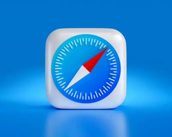 Safari browser icon on a blue background.