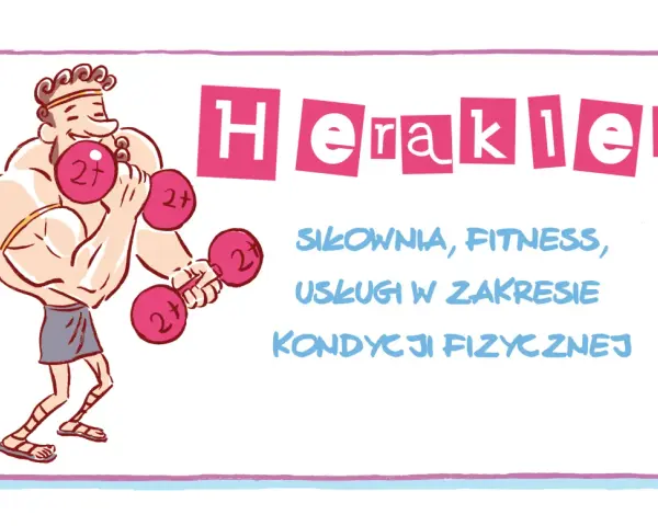 Herakles, jak w dwunastu pracach, ćwiczy z ciężarkami. Siłownia, fitness i usługi w zakresie kondycji fizycznej.