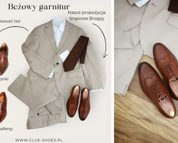 Beżowy garnitur i propozycje brązowych butów: Monki, Loafersy i Brogsy. Idealne jakie buty do beżowego garnituru.