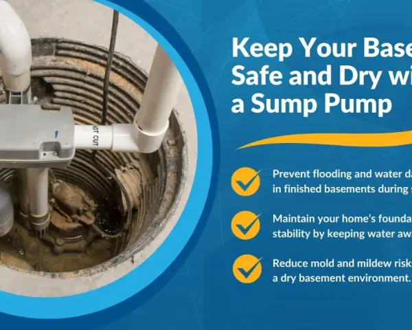A sump pump in a basement pit, ready for maintenance or to learn how to replace a sump pump. It keeps basements dry.