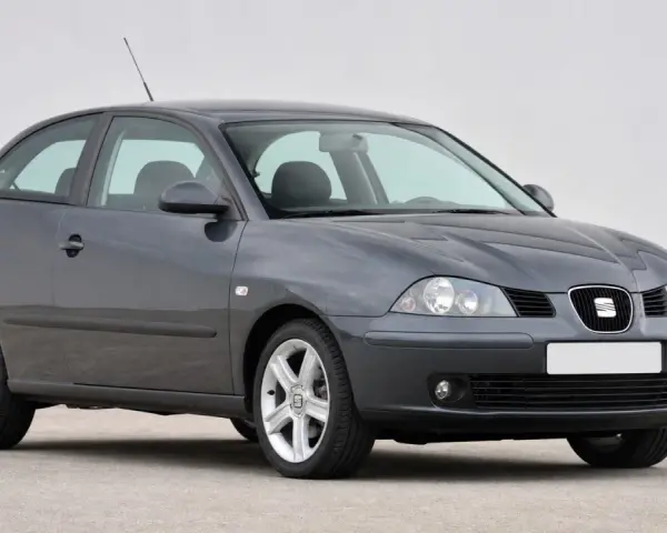 Grauer Seat Ibiza, Baujahr 2005, mit leichten Gebrauchsspuren. Ein typisches Modell, das manchmal Seat Ibiza Probleme aufweist.