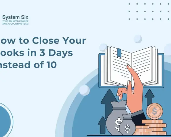 Streamline your finances with bookkeeping automation. This graphic shows how to close books faster, with money bags and rising arrows symbolizing efficiency and growth.