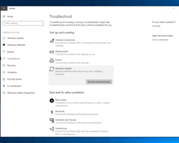 Schermata di risoluzione problemi di Windows 11, con opzioni per l'aggiornamento di Windows e altri problemi comuni.