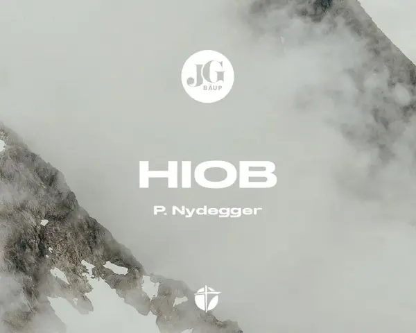 Berglandschaft im Nebel. Der Text "HIOB 38 11" und "P. Nydegger" sind sichtbar.