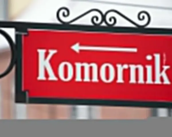 Tabliczka "Komornik" z białą strzałką w lewo. Informuje o tym, jakich świadczeń nie może zająć komornik.