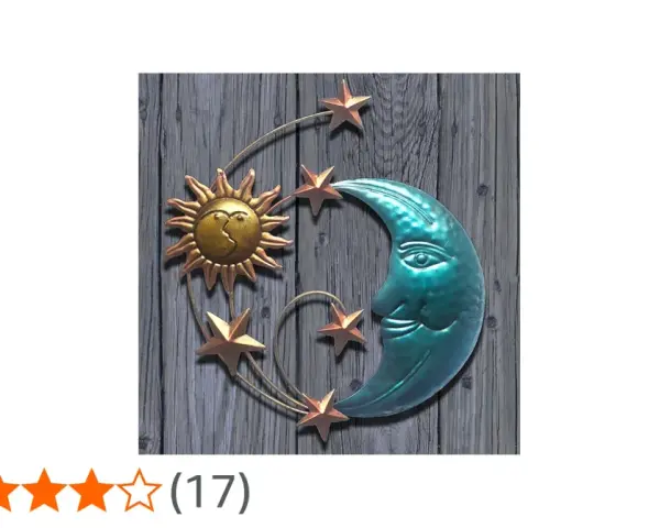 Adorno de pared con sol dorado, luna azul y estrellas de cobre. Estos cuadros de lunas y estrellas son perfectos para decorar cualquier espacio.