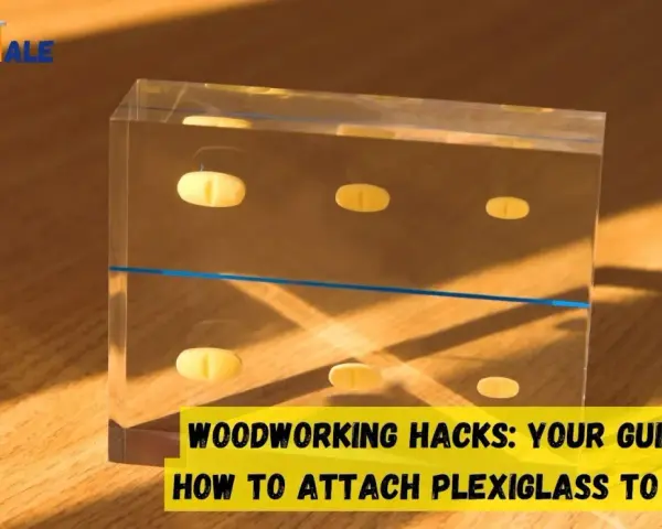 Woodworking hacks: Learn how to attach plexiglass to wood with this guide. The image shows a clear acrylic block with yellow oval shapes inside, resting on a wooden surface.