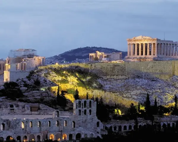 The Parthenon stands majestically on the Acropolis, a timeless symbol of ancient Greece.