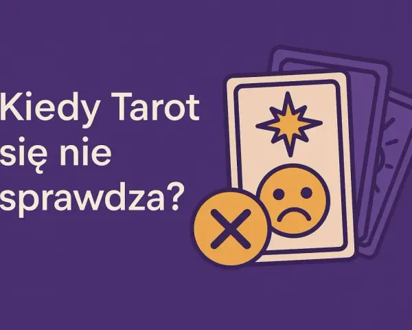 Kiedy tarot dziala, a kiedy nie? Ilustracja z kartami i smutną buźką symbolizuje momenty, gdy wróżba nie przynosi pocieszenia.