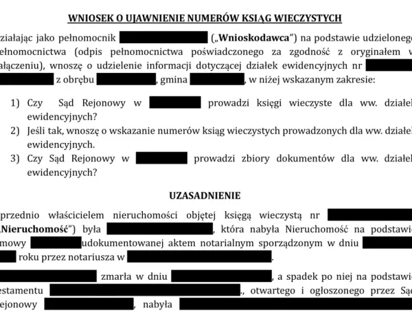 Wniosek o ujawnienie numerów ksiąg wieczystych dla działek ewidencyjnych. Pytanie, czy Sąd Rejonowy prowadzi księgi wieczyste dla ww. działek.