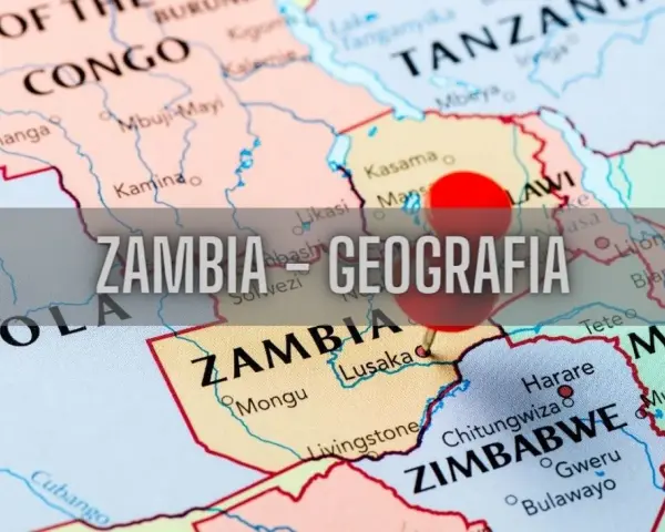 Mapa Afryki z zaznaczoną Zambią, która graniczy z Zambią. Widoczne też Zimbabwe i Kongo.