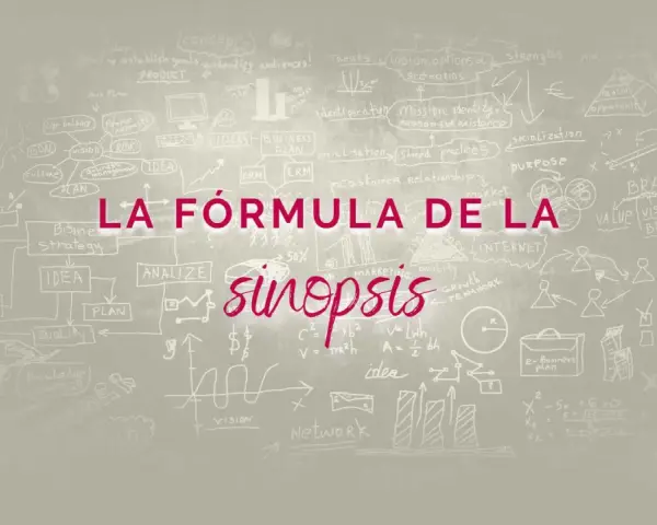 Un diagrama de negocios con la frase "La fórmula de la sinopsis" en el centro. Incluye conceptos como "idea", "plan", "riesgo" y "marca".