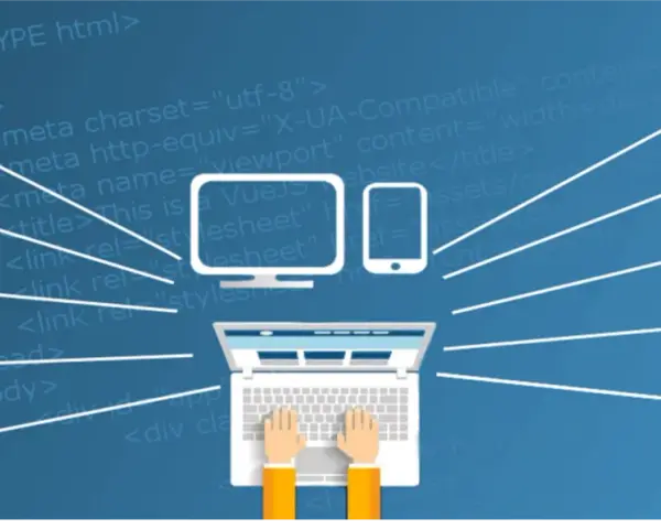Ein Software-Programmierer arbeitet an verschiedenen Technologien wie HTML5, CSS3, JavaScript, Vue.js, PHP, Ruby, Python und Java.