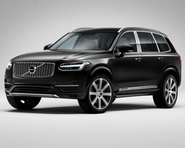 Elegancki czarny Volvo XC90 na tle jasnego tła. Sprawdź aktualną volvo xc90 cena i wyposażenie.