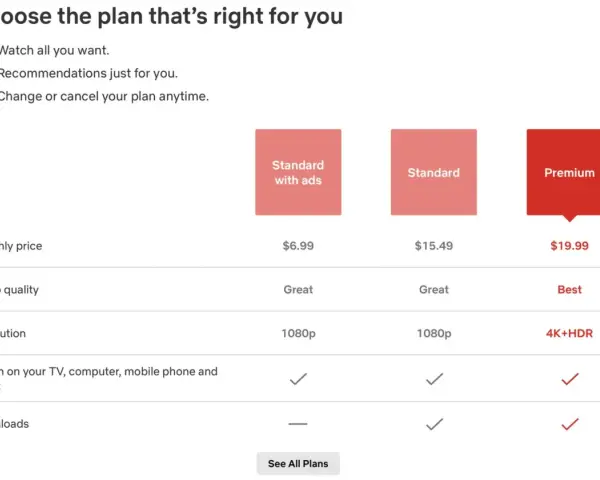 Porównanie pakietów Netflix: Standard z reklamami, Standard i Premium. Wybierz najlepszy dla siebie.