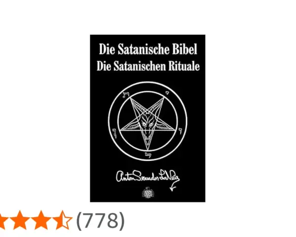Schwarzes Cover mit Pentagramm und dem Titel "Die Satanische Bibel".