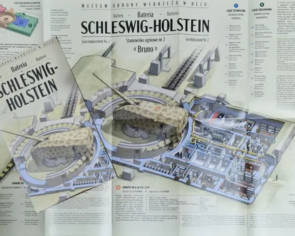Muzeum Obrony Wybrzeża w Helu prezentuje baterię Schleswig-Holstein, stanowisko ogniowe nr 2 "Bruno".