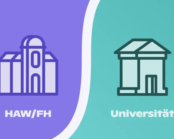 Grafik zeigt Gebäude für HAW/FH und Universität. Der Unterschied zwischen Hochschule und Uni wird visuell dargestellt.