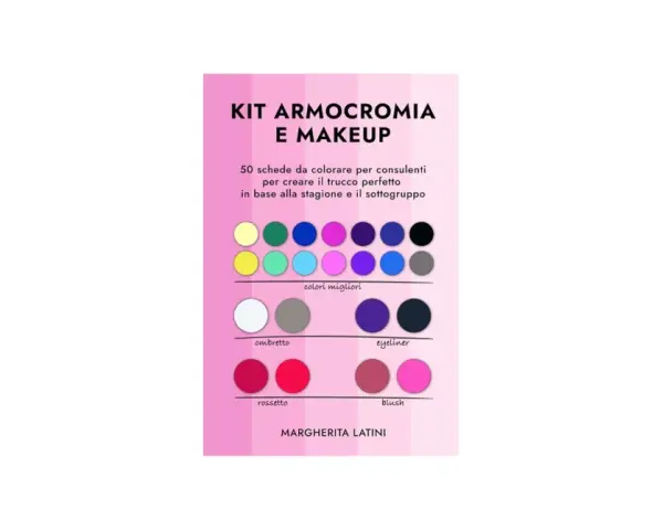 Kit armocromia e makeup per makeup artist: colori per ombretto, eyeliner, rossetto e blush, ideali per ogni stagione.